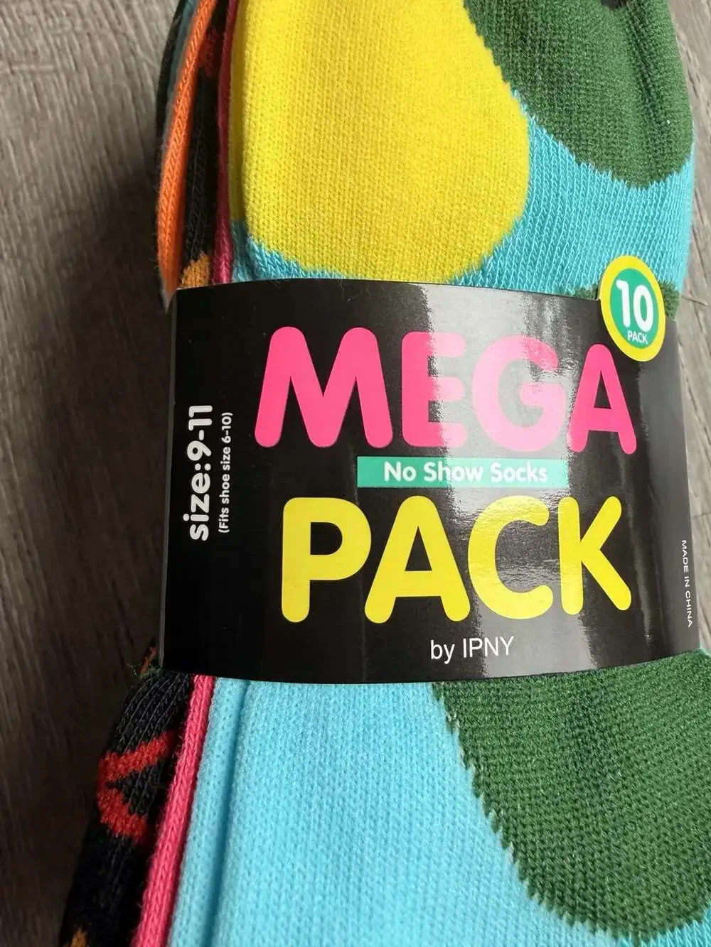 IPNY 10-Pack No Show Socks Style #NS136 Multi-Color Patterned Size 9-11